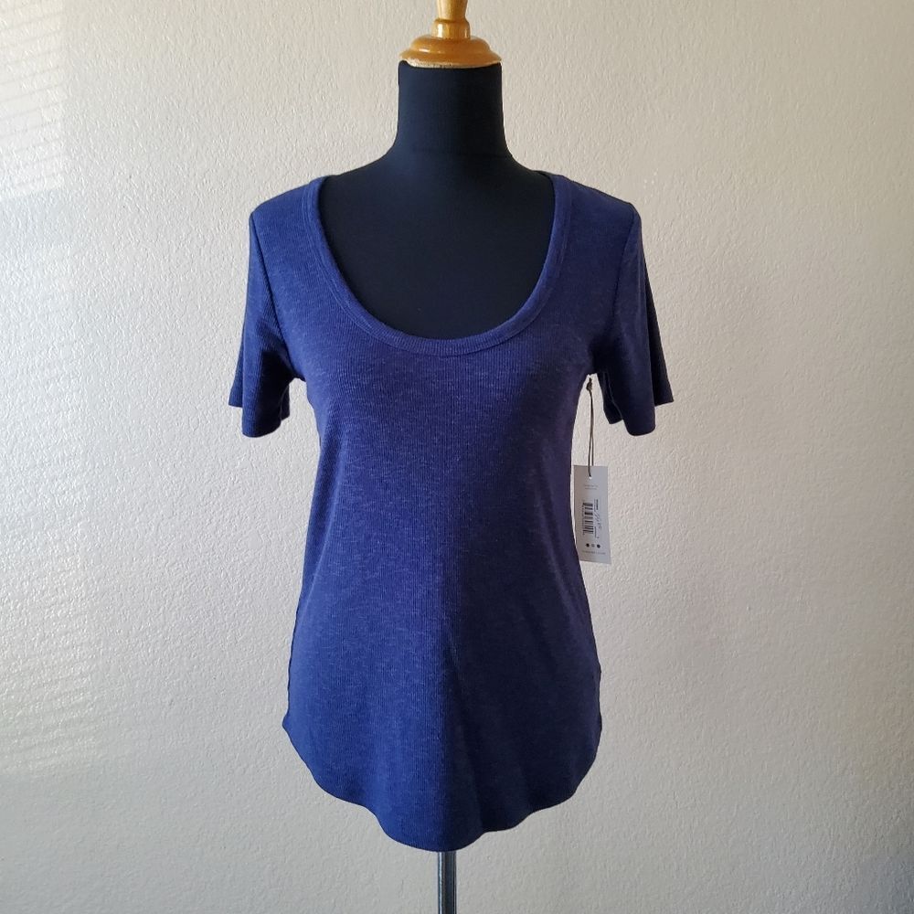 NWT Three Dots Maritime Blue Scoop Neck Ribbed Top
